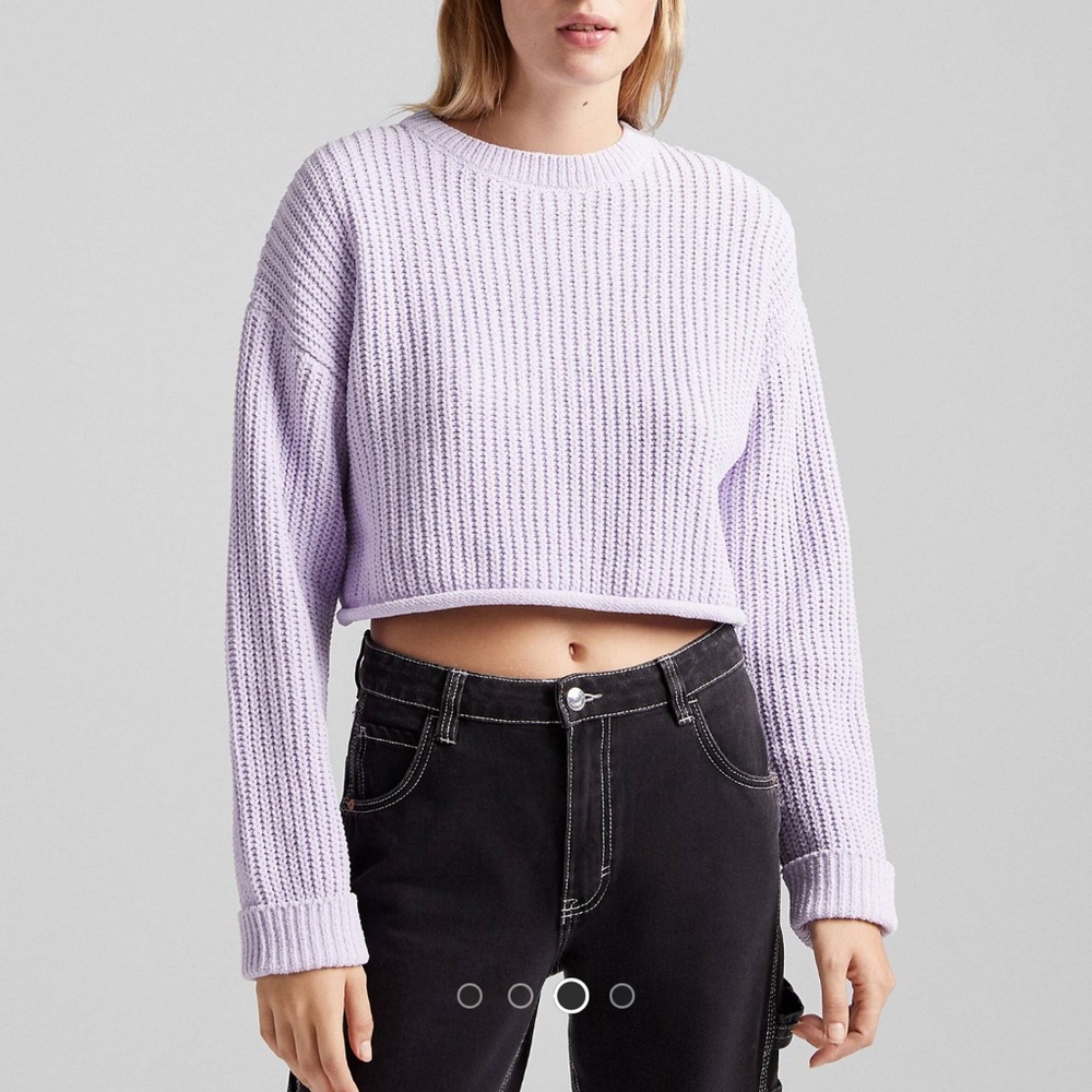 Bershka chunky knit chenille boxy sweater in lilac NWT